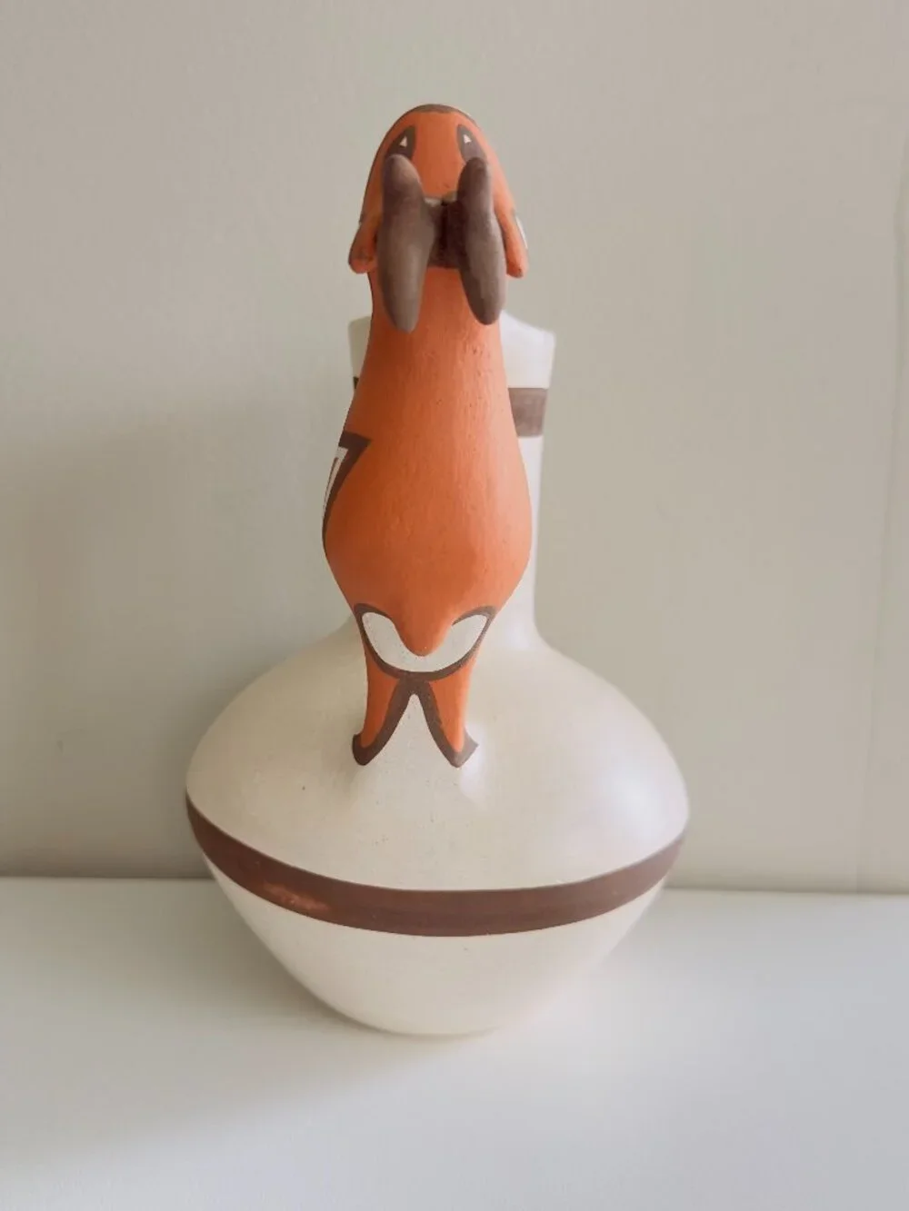 Rowena Him Signed Zuni Pottery Pitcher 1992 Roadrunner Handle